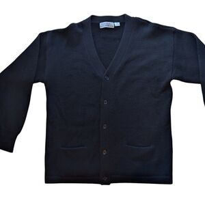 Vintage Collegiate Traditions 100% Wool Black Cardigan Sweater Men’s XL Grandpa